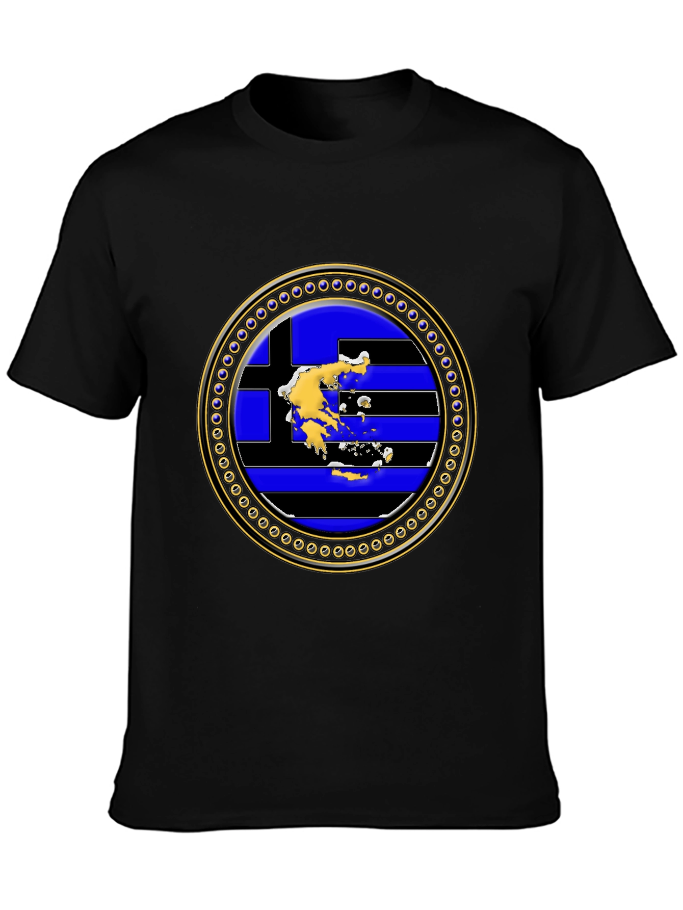 Greek Flag Map T-Shirt - Black Cotton Tee