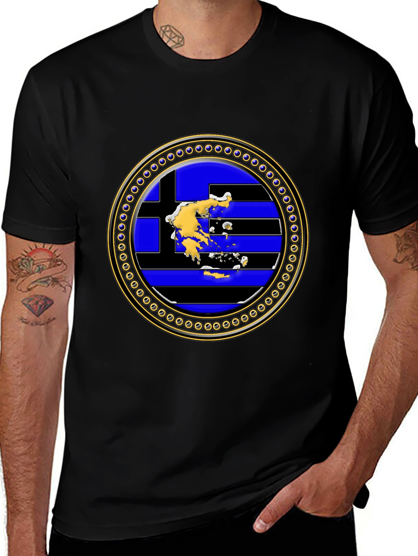 Greek Flag Map T-Shirt - Black Cotton Tee