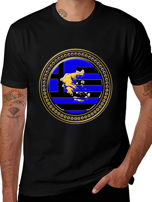 Greek Flag Map T-Shirt - Black Cotton Tee