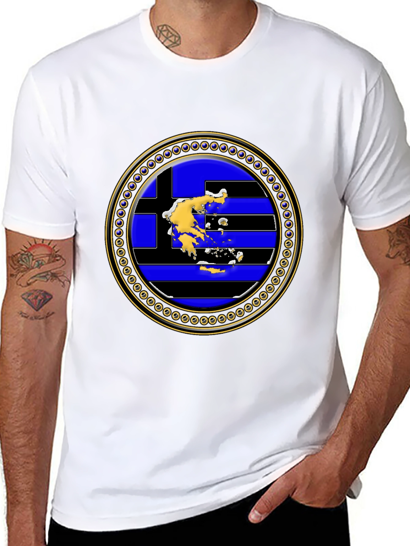 Greek Flag Map T-Shirt - Black Cotton Tee