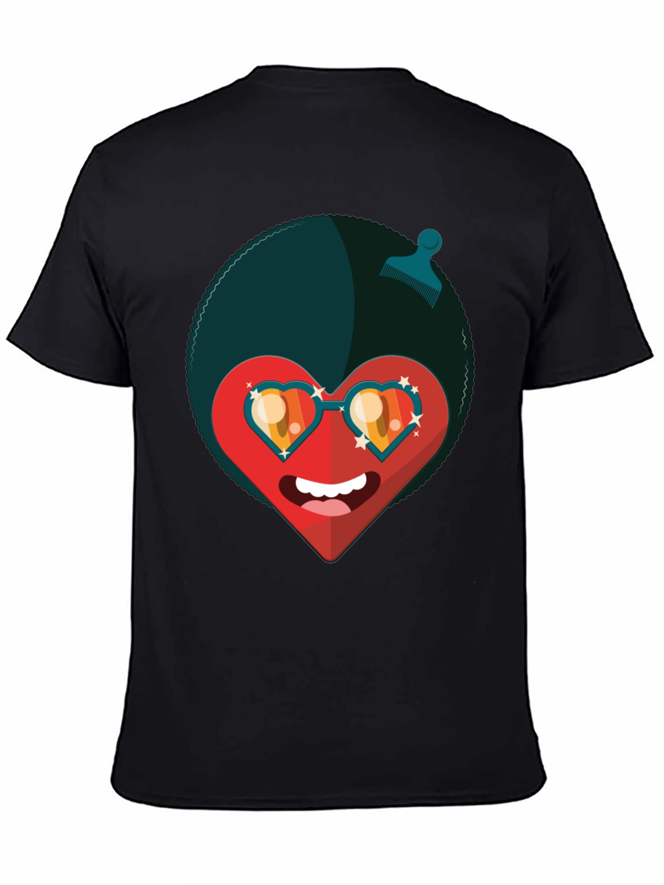 Funky Heart Afro T-Shirt - Black Graphic Tee