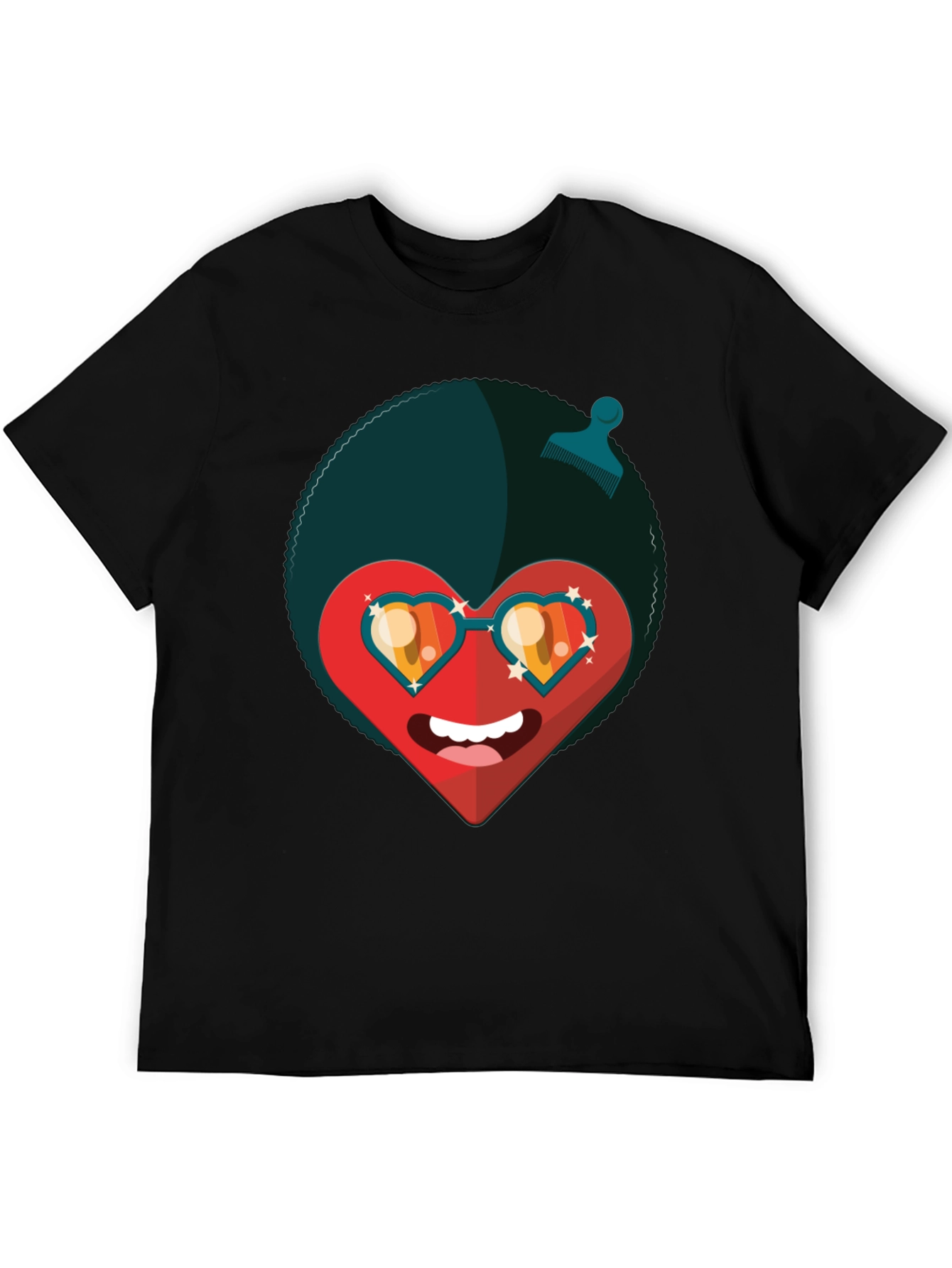 Funky Heart Afro T-Shirt - Black Graphic Tee