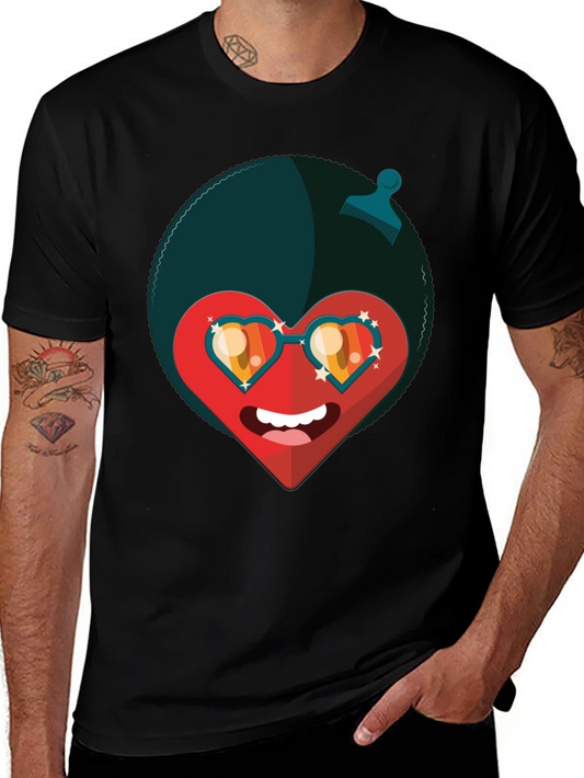 Funky Heart Afro T-Shirt - Black Graphic Tee