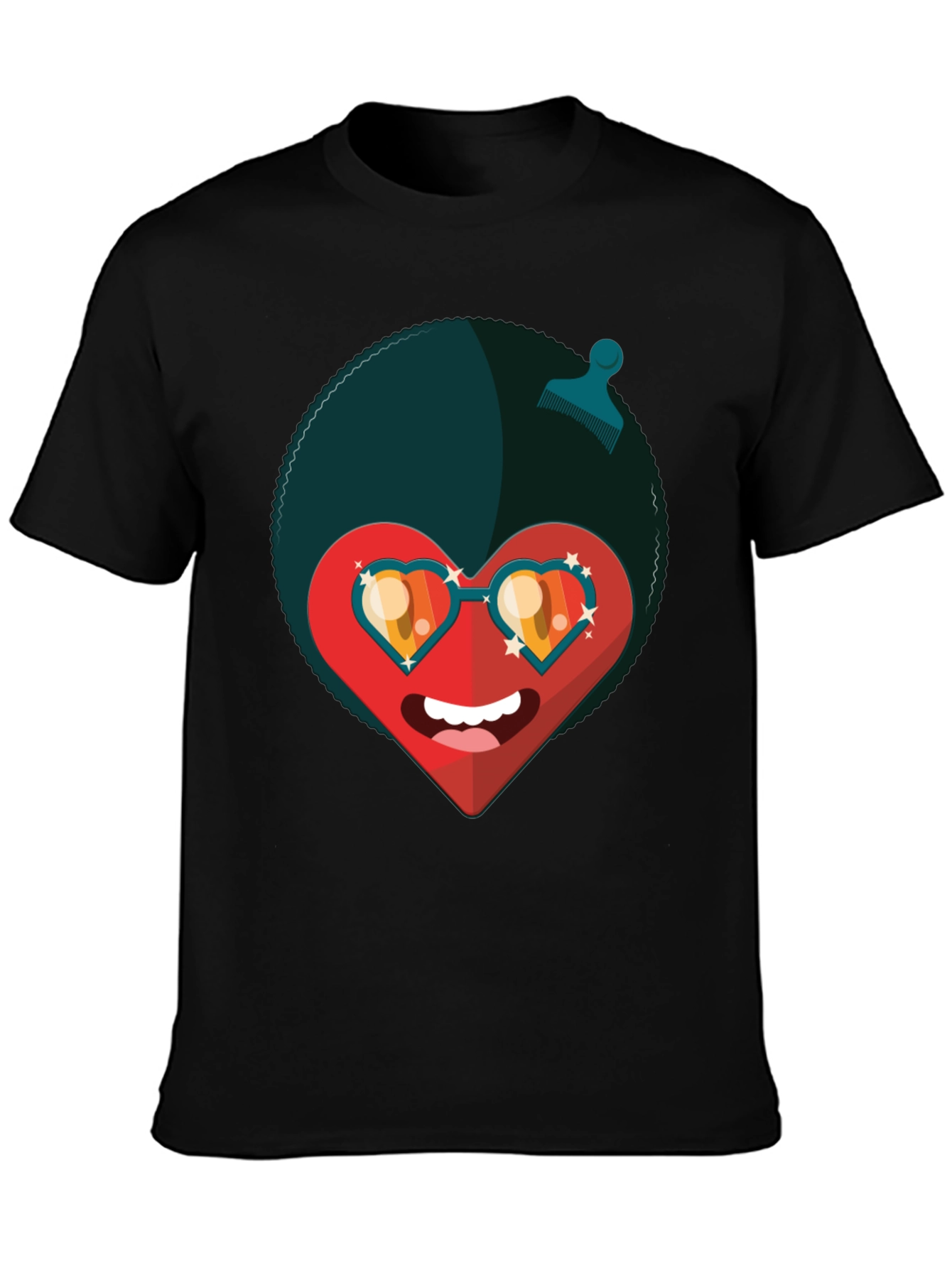 Funky Heart Afro T-Shirt - Black Graphic Tee