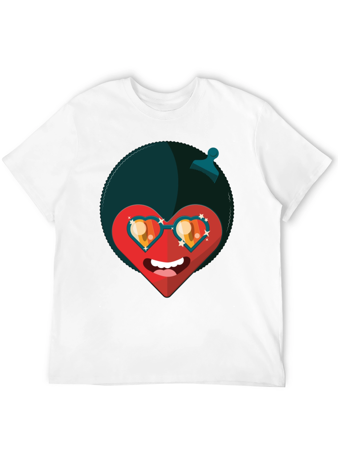 Funky Heart Afro T-Shirt - Black Graphic Tee
