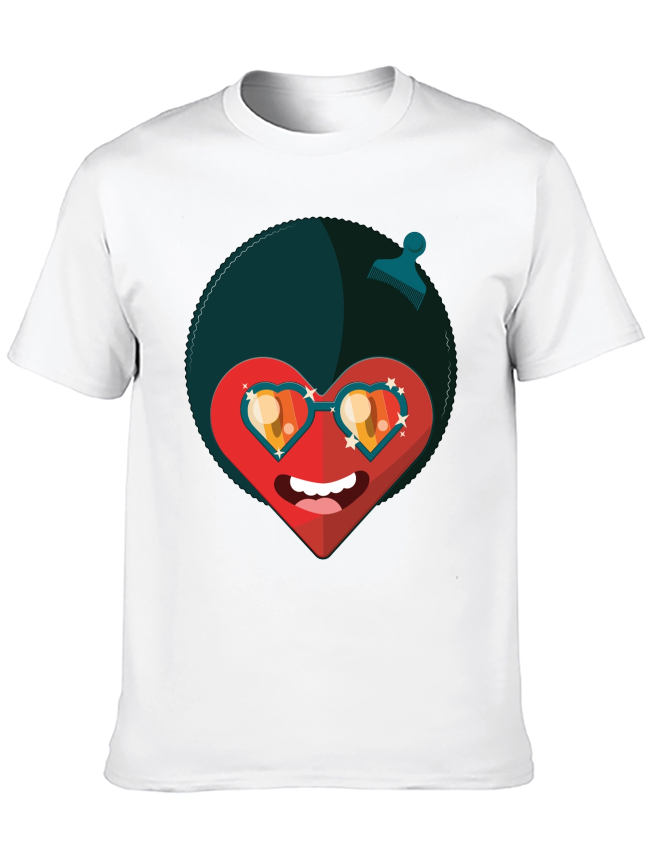 Funky Heart Afro T-Shirt - Black Graphic Tee