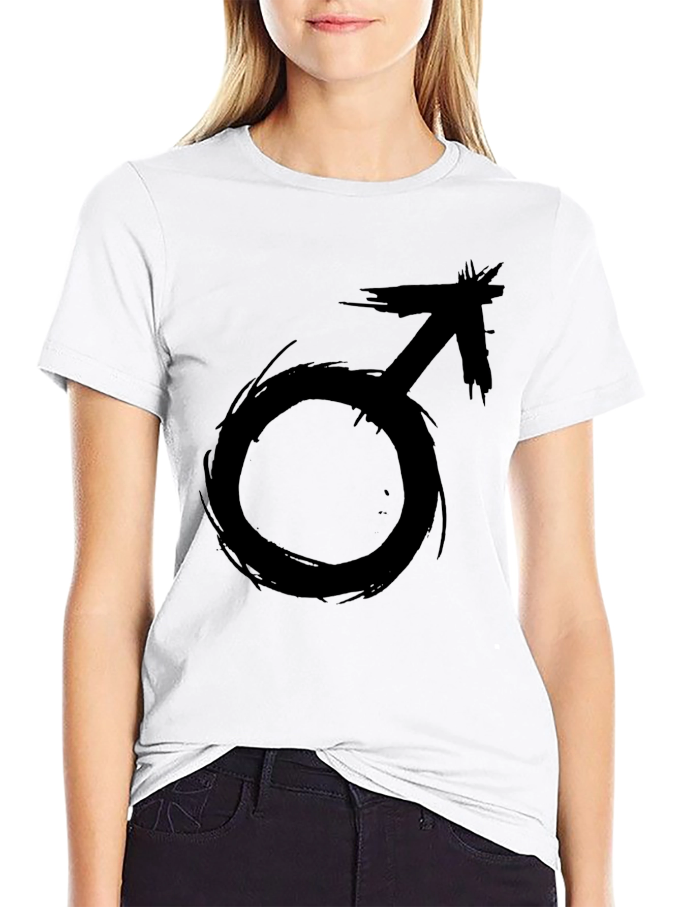 Edgy Black T-Shirt with Grunge Male Symbol