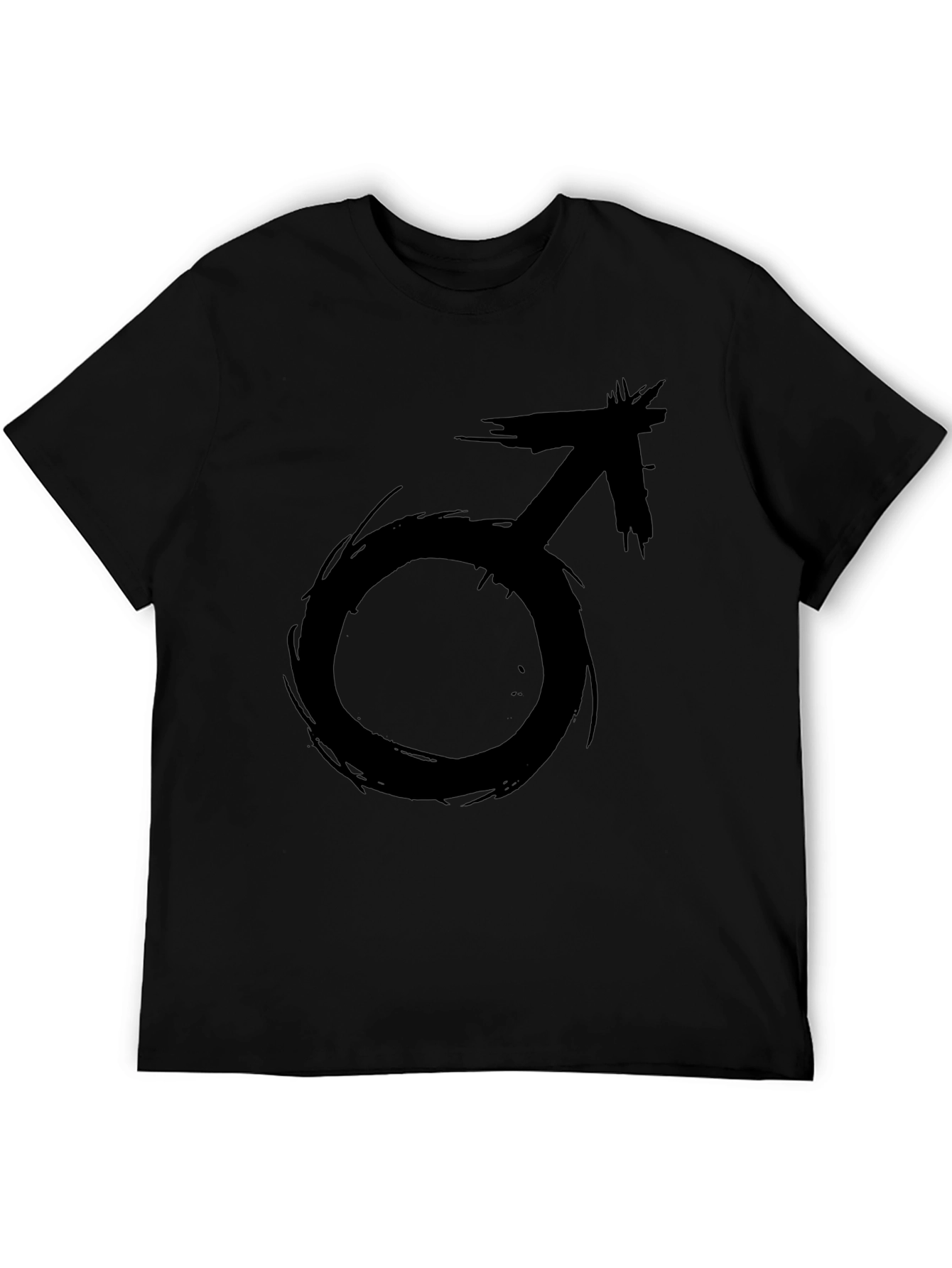 Edgy Black T-Shirt with Grunge Male Symbol