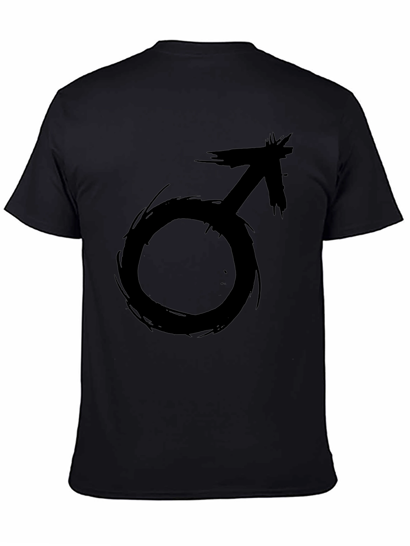 Edgy Black T-Shirt with Grunge Male Symbol
