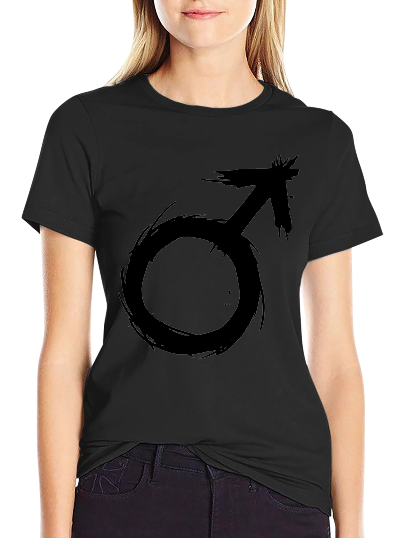 Edgy Black T-Shirt with Grunge Male Symbol