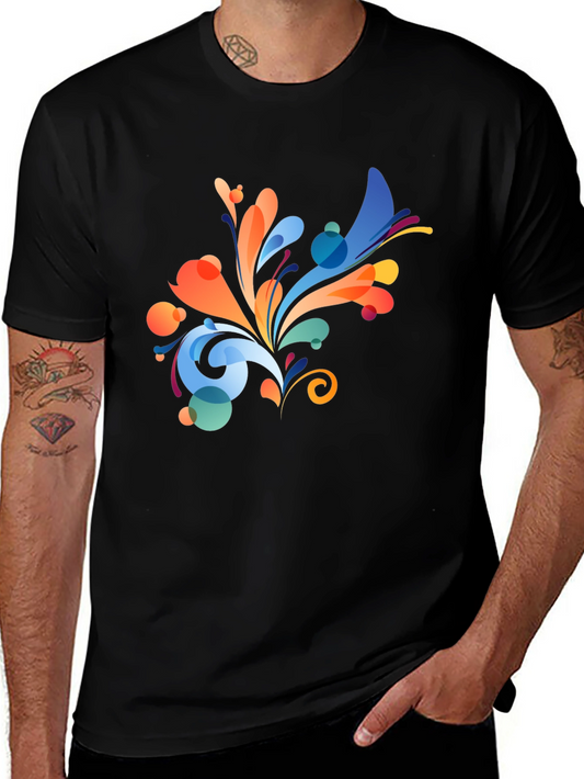 Colorful Abstract Floral Print Black T-Shirt