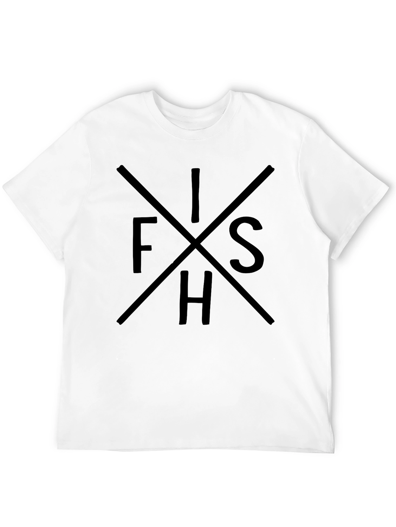 FISH Graphic Tee - Black Crew Neck Cotton T-Shirt