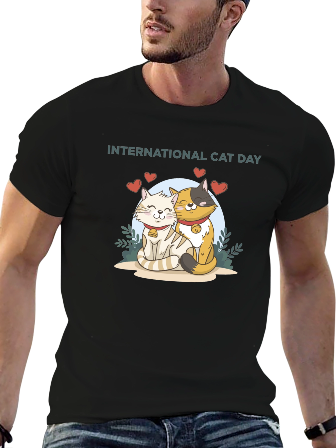 International Cat Day Black T-Shirt