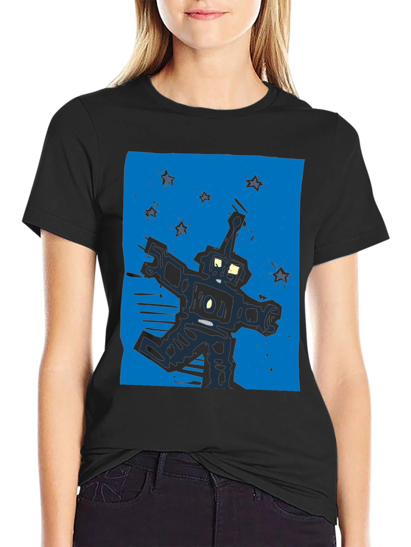 Retro Robot Graphic Black T-Shirt