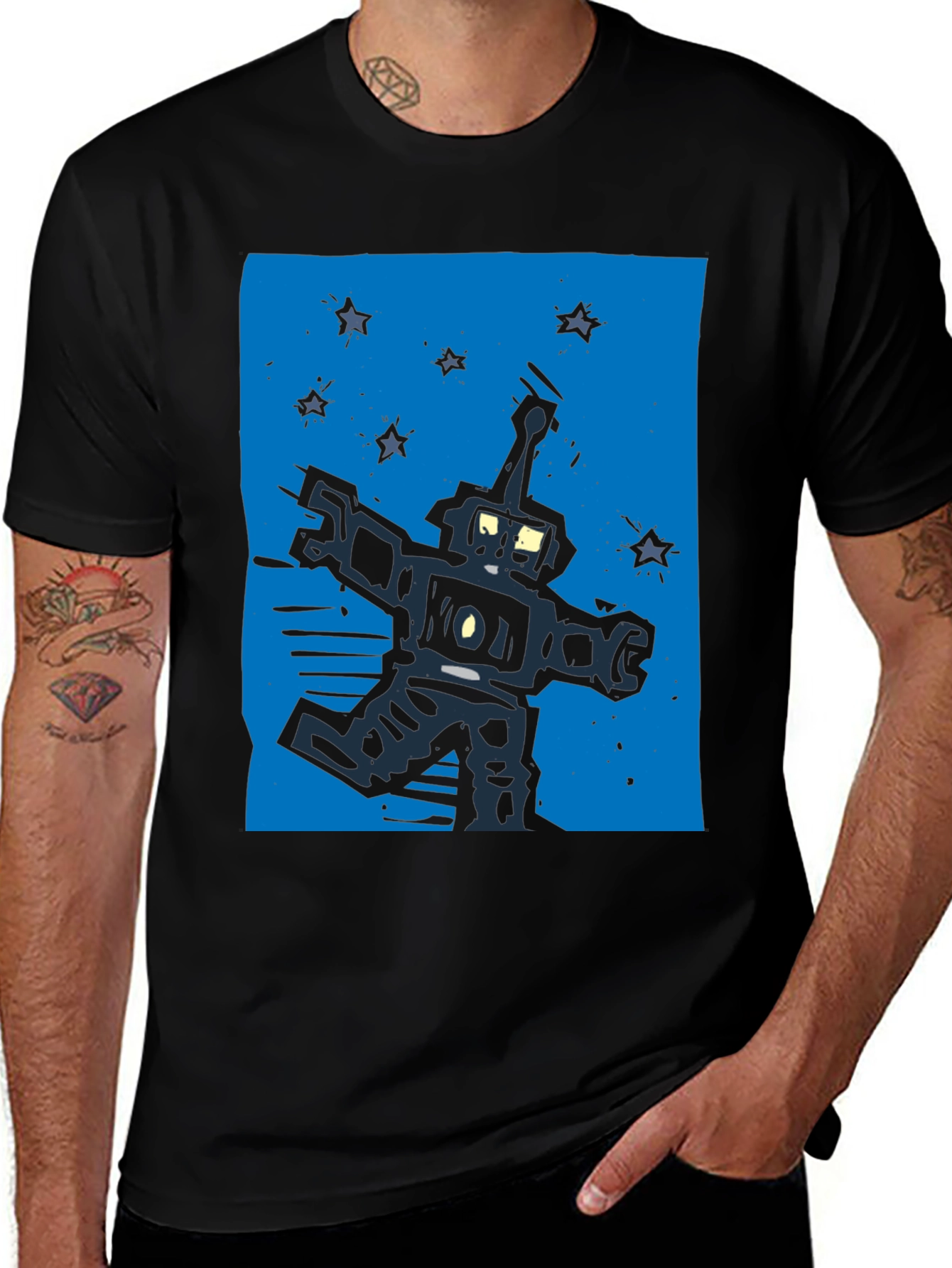 Retro Robot Graphic Black T-Shirt