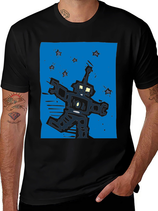 Retro Robot Graphic Black T-Shirt