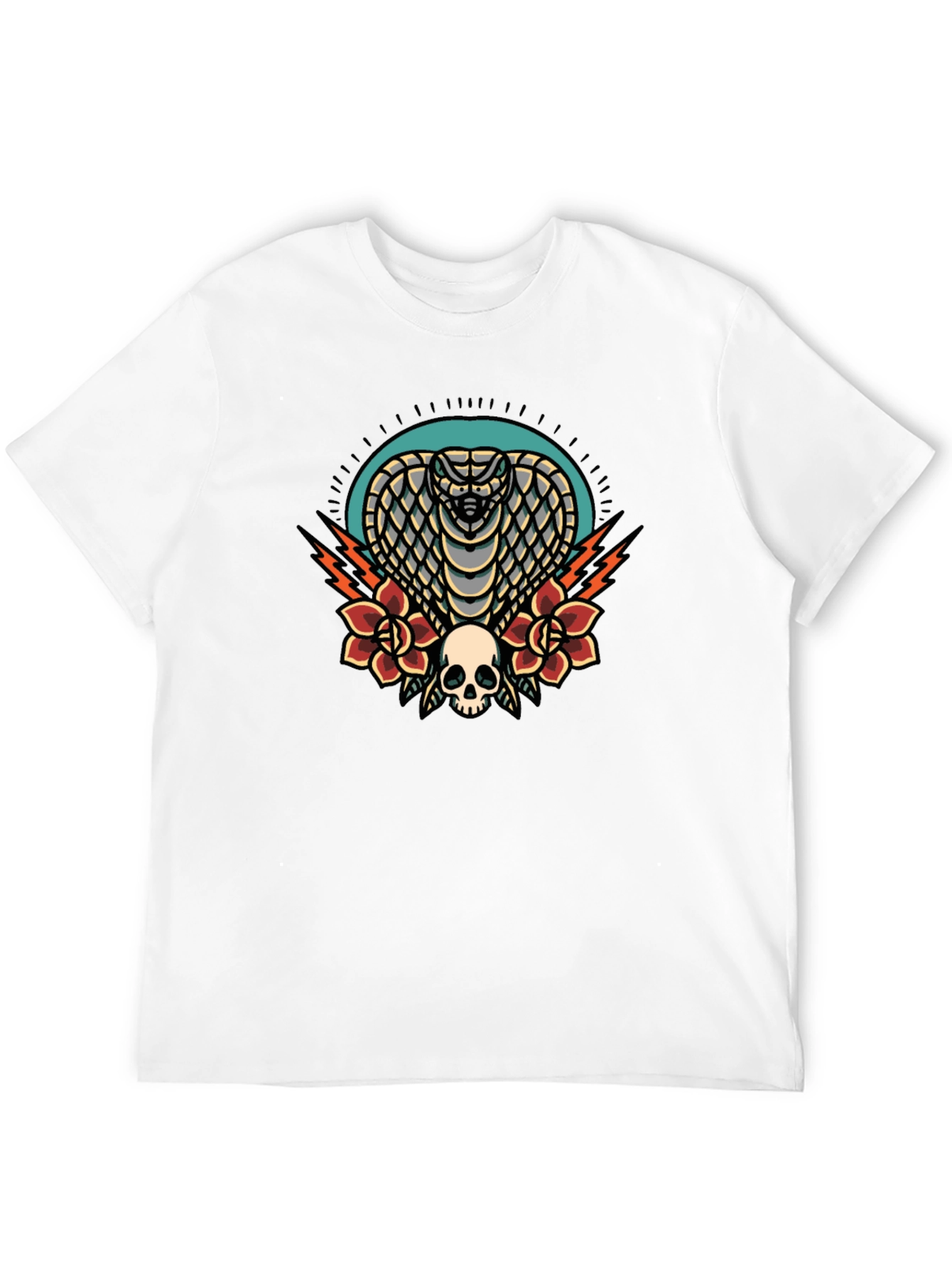 Cobra Skull Rose Graphic Tee - Black Cotton T-Shirt