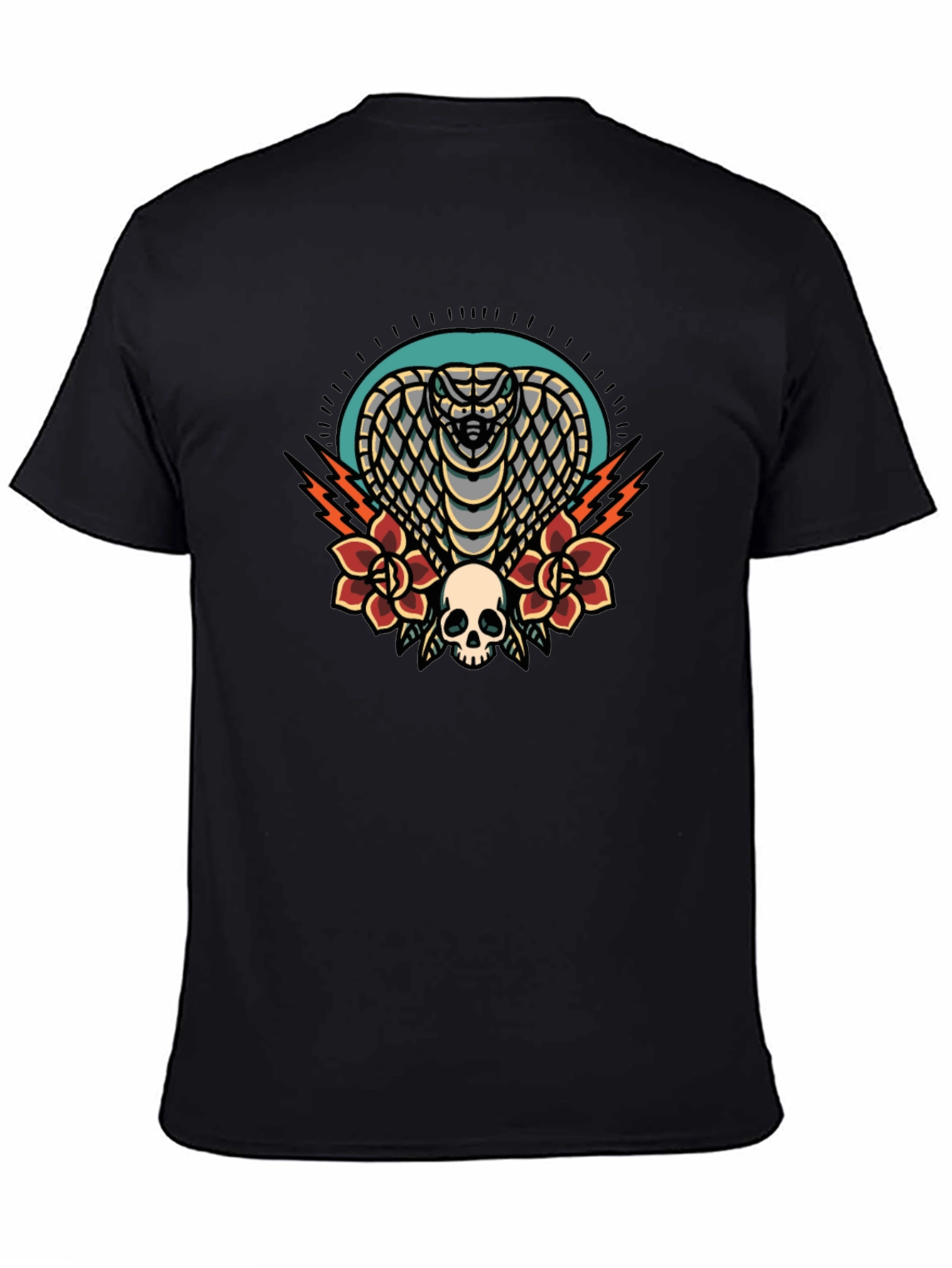 Cobra Skull Rose Graphic Tee - Black Cotton T-Shirt