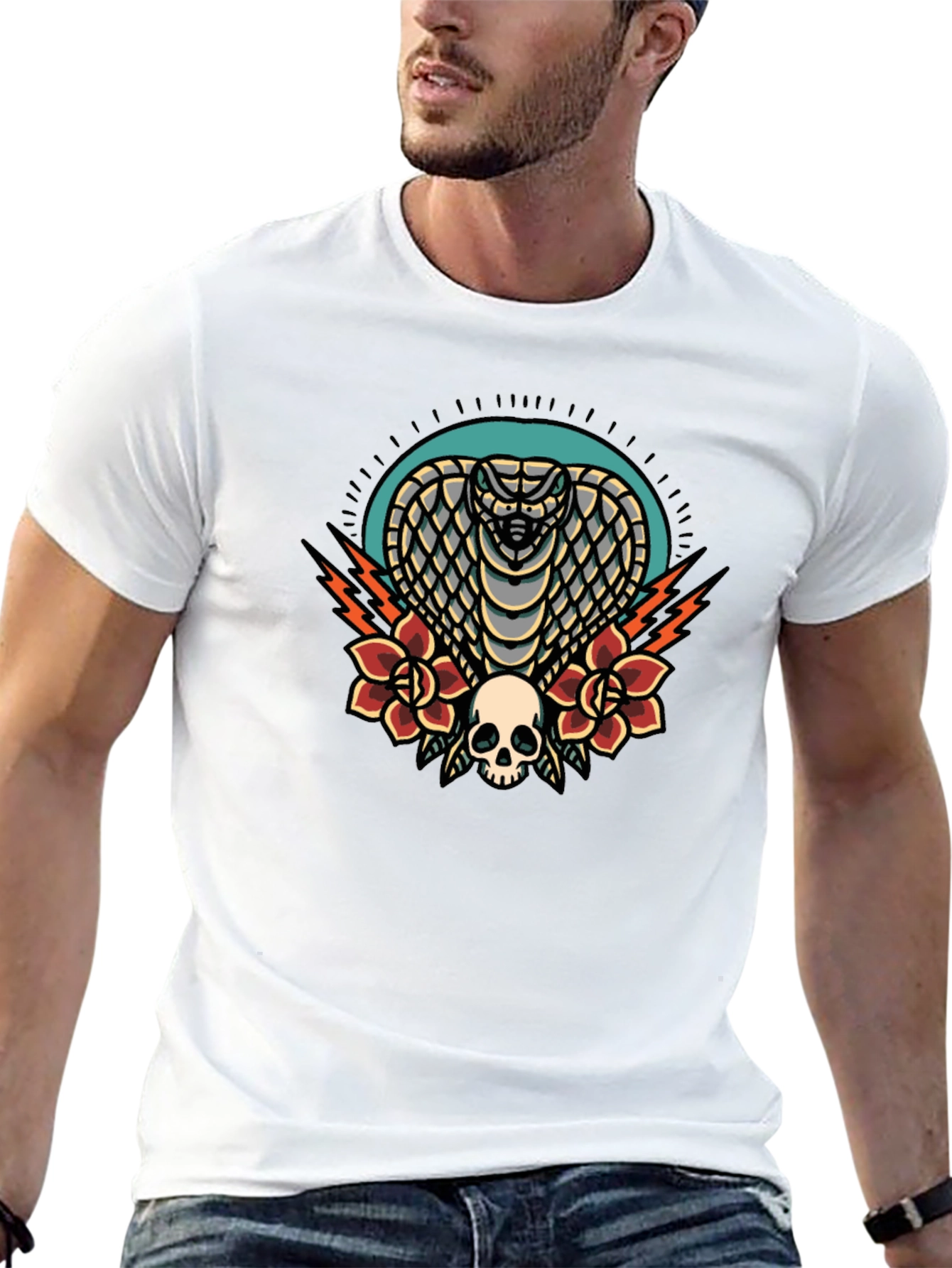 Cobra Skull Rose Graphic Tee - Black Cotton T-Shirt