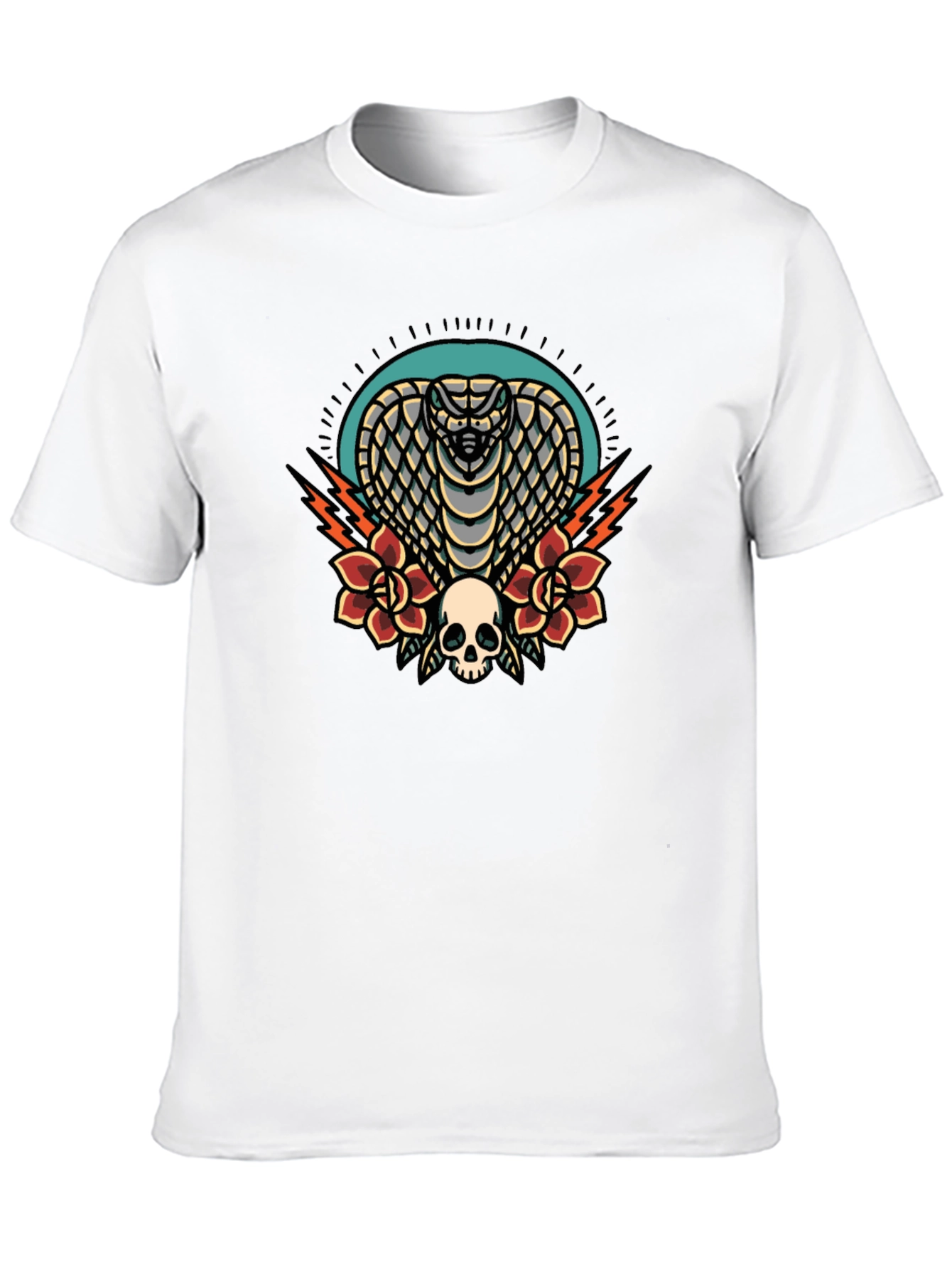 Cobra Skull Rose Graphic Tee - Black Cotton T-Shirt