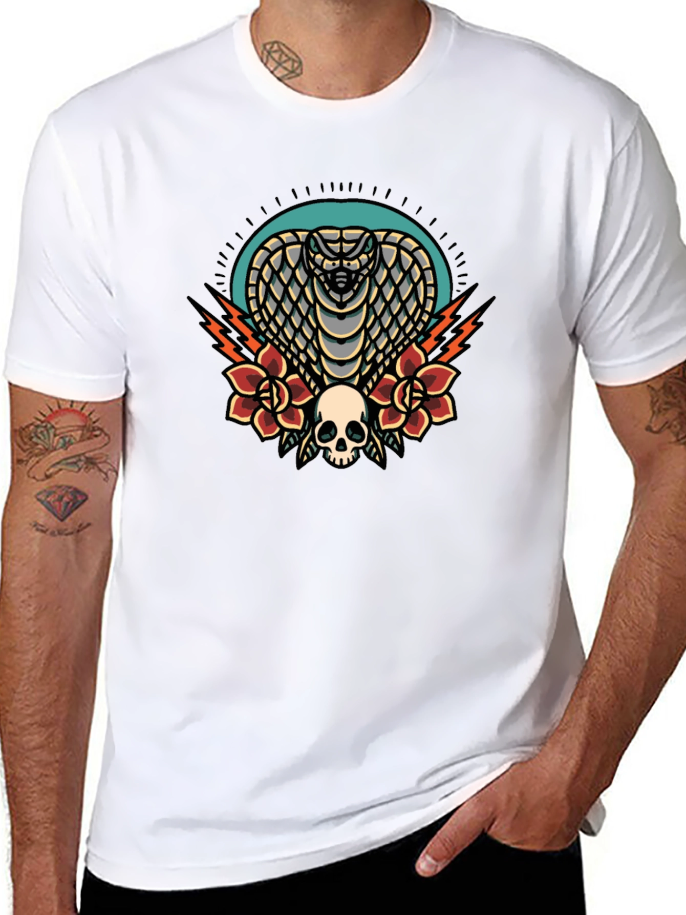 Cobra Skull Rose Graphic Tee - Black Cotton T-Shirt