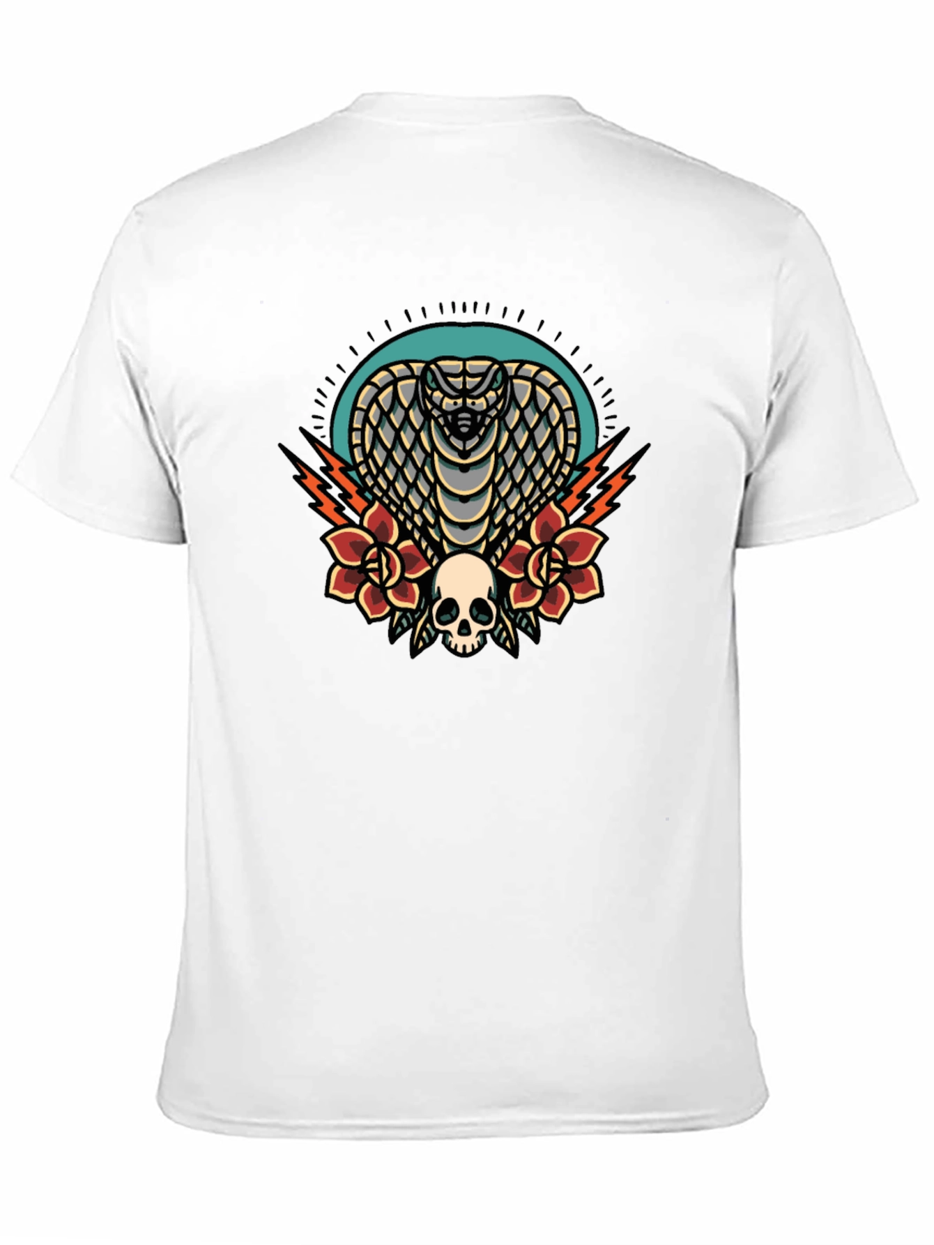 Cobra Skull Rose Graphic Tee - Black Cotton T-Shirt
