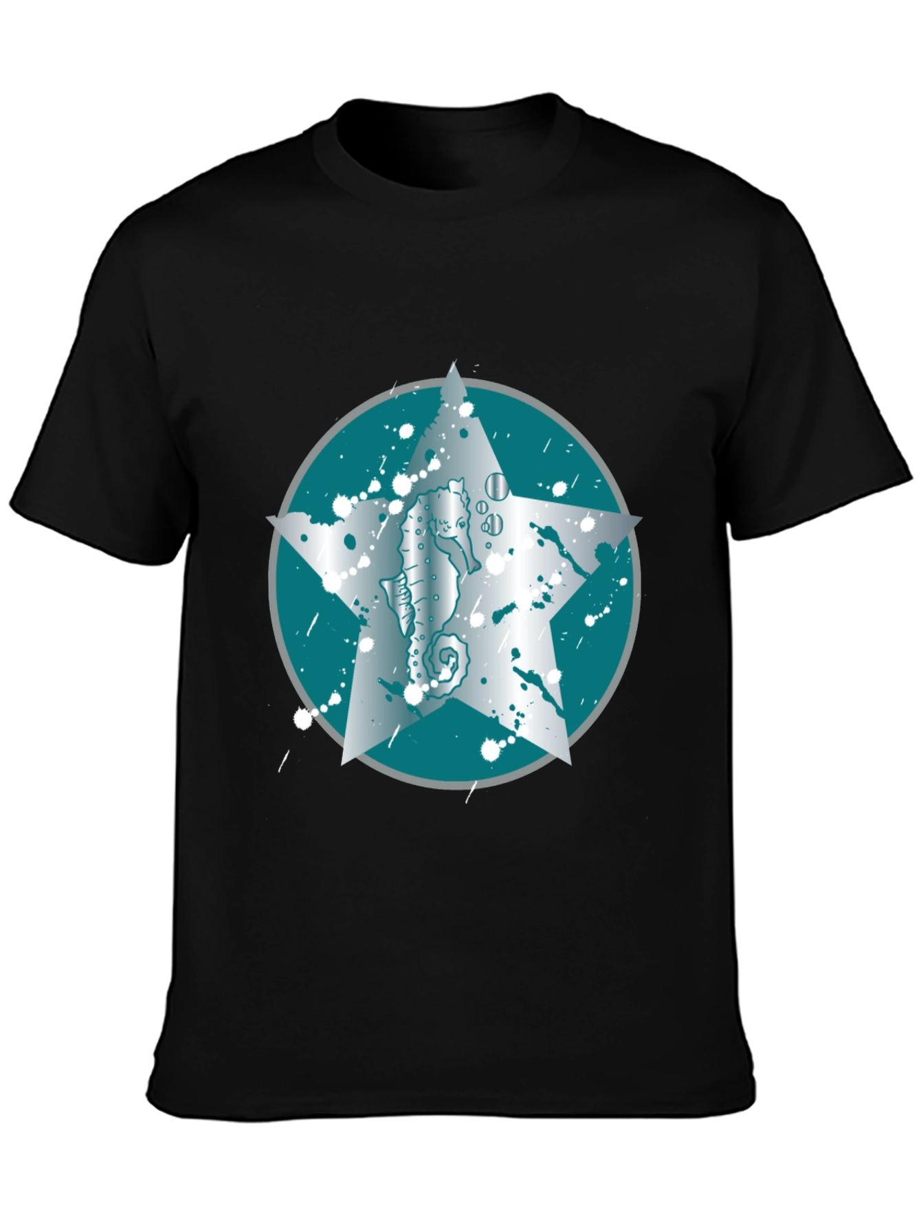 Seahorse Star Graphic Tee - Black