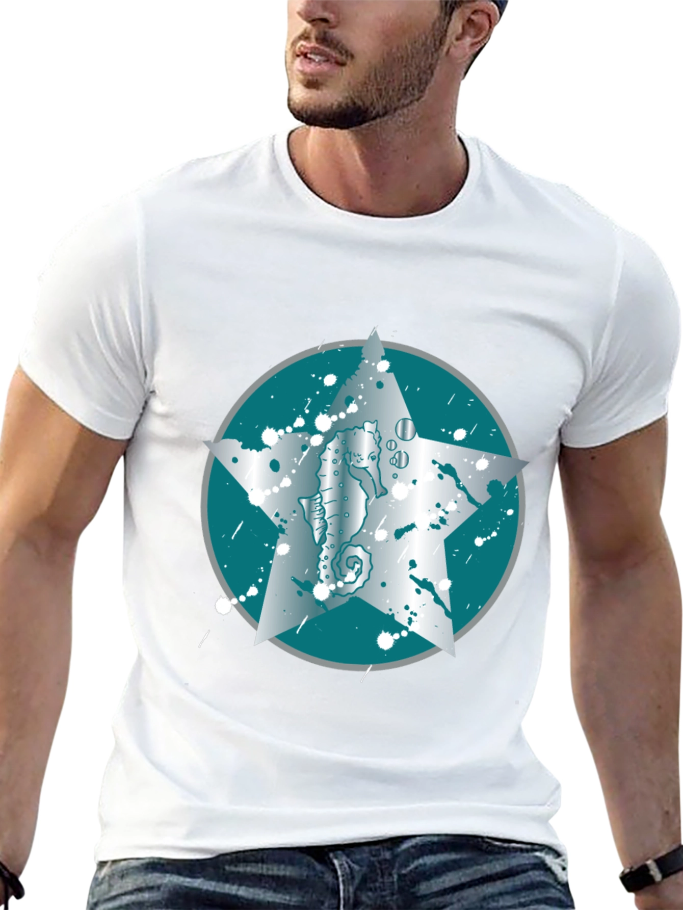 Seahorse Star Graphic Tee - Black