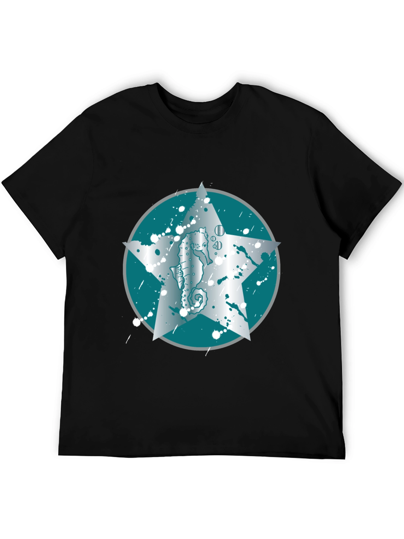Seahorse Star Graphic Tee - Black