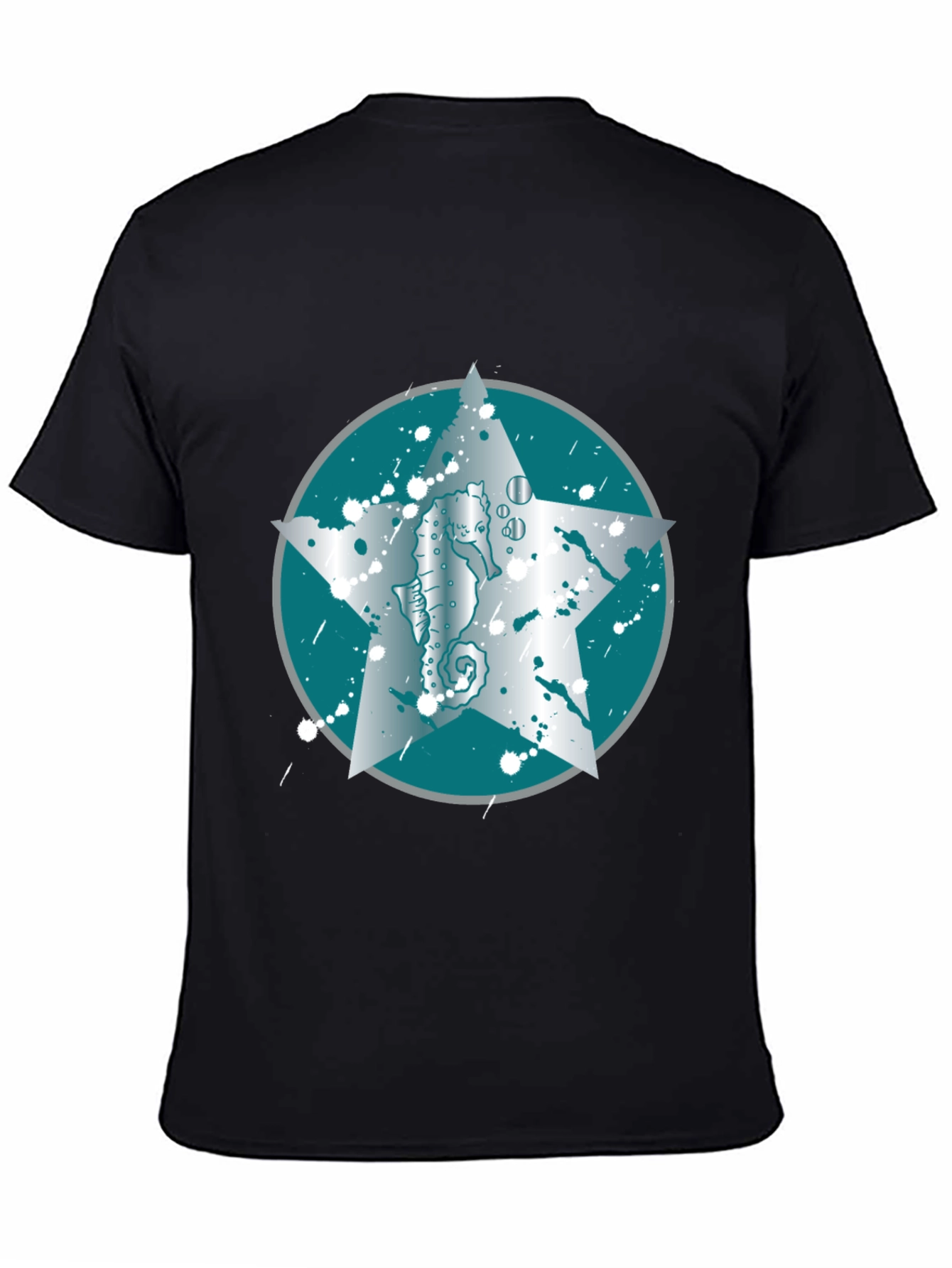 Seahorse Star Graphic Tee - Black