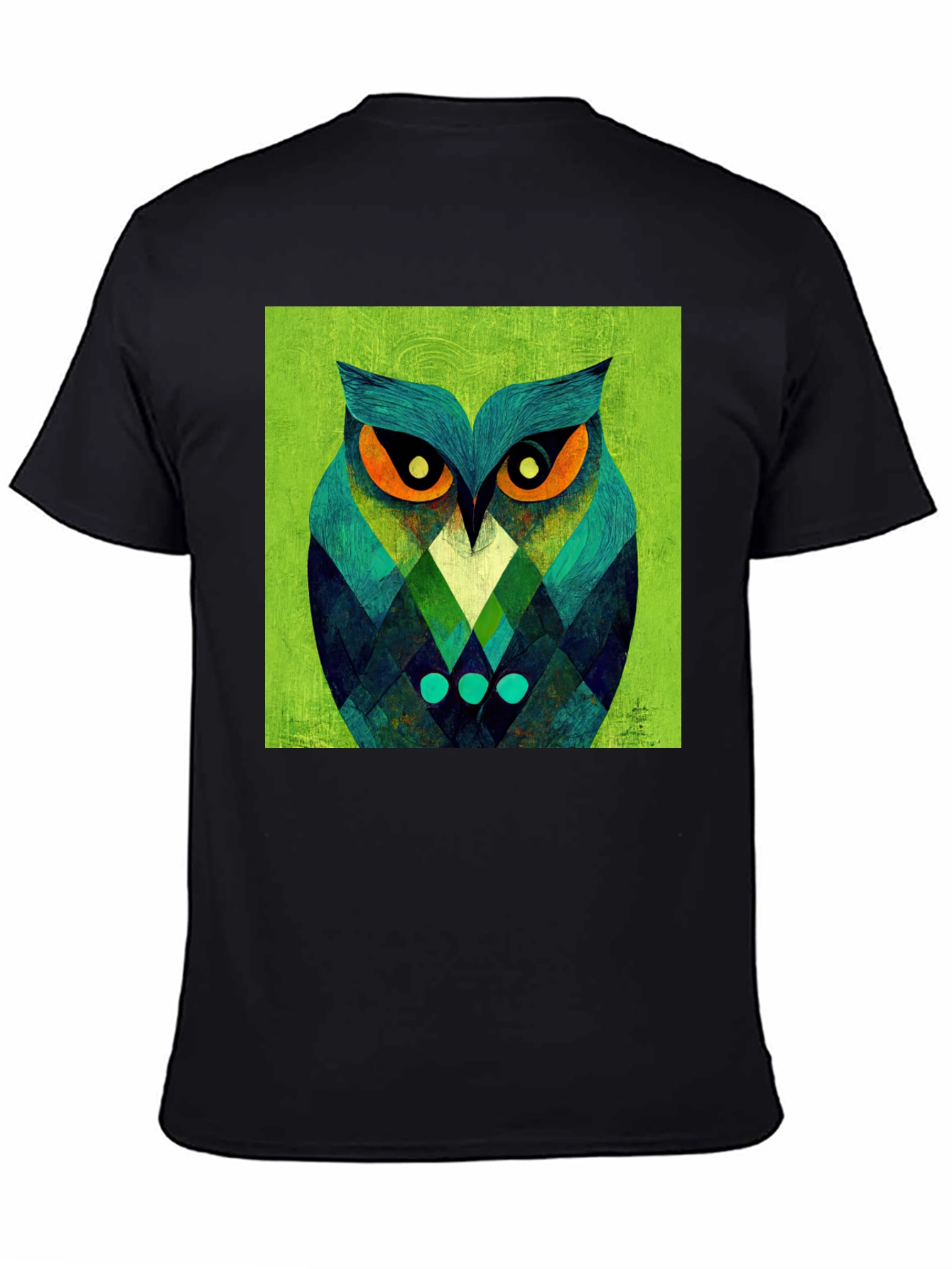 Geometric Owl Graphic Tee - Black Cotton Blend