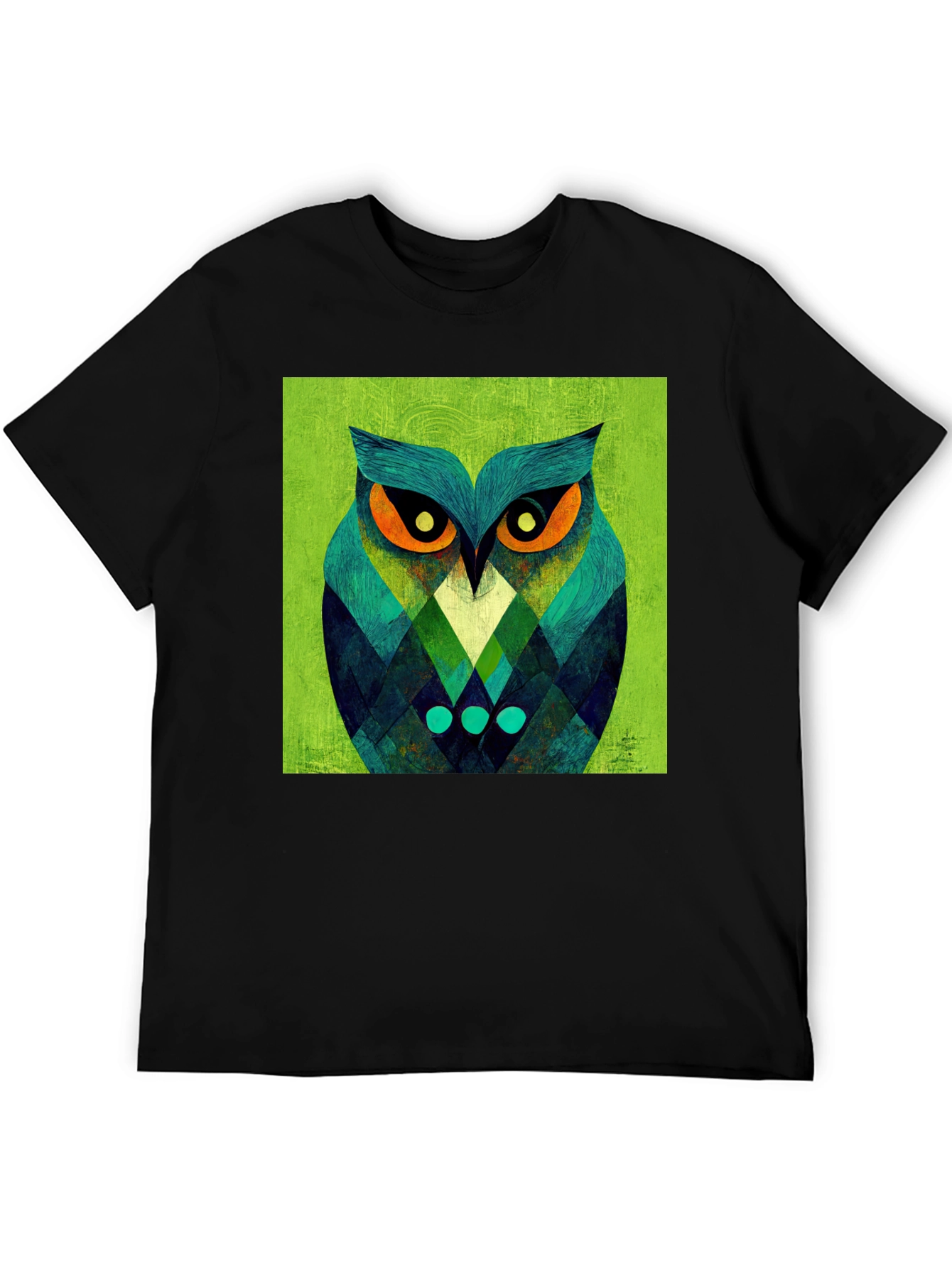 Geometric Owl Graphic Tee - Black Cotton Blend