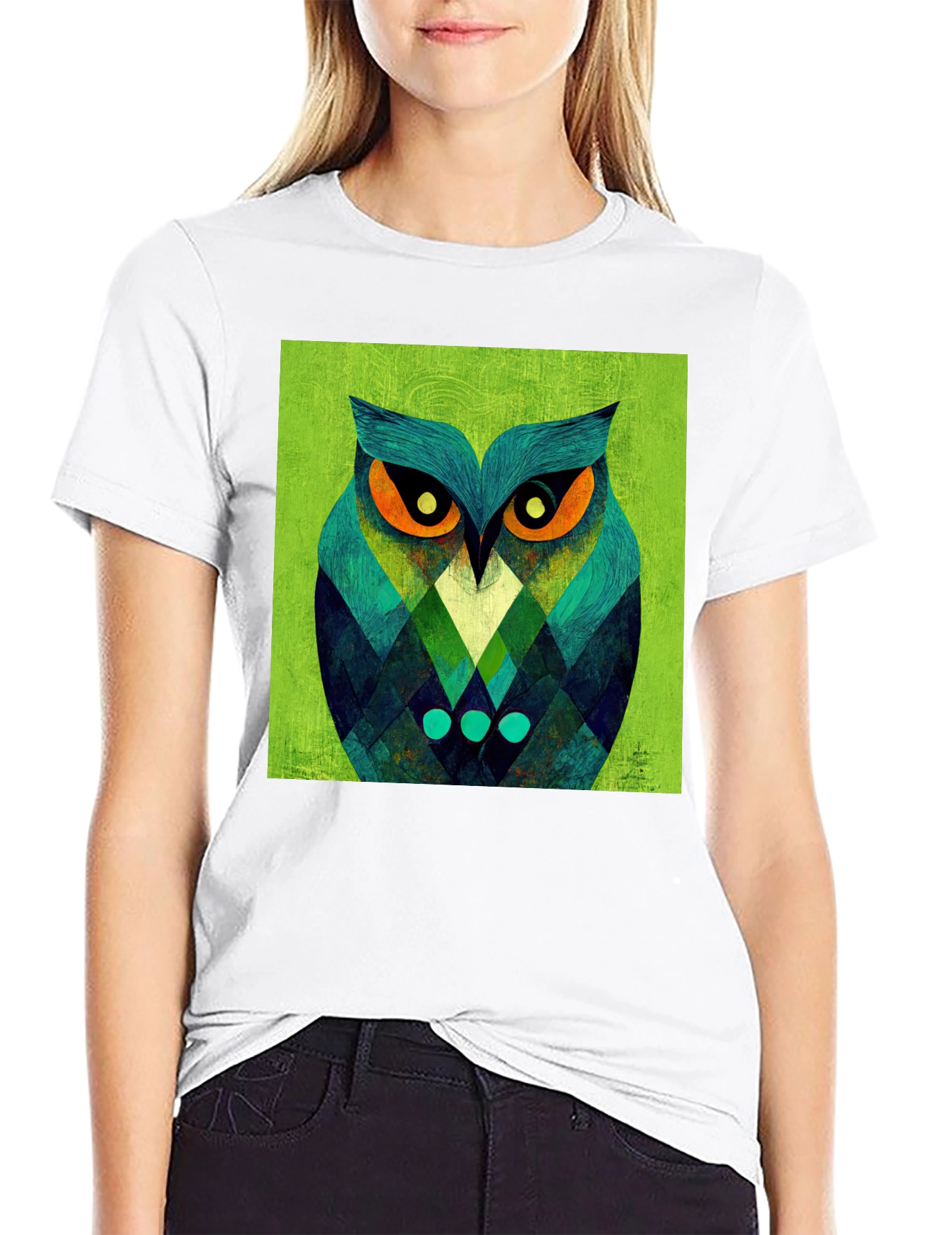 Geometric Owl Graphic Tee - Black Cotton Blend