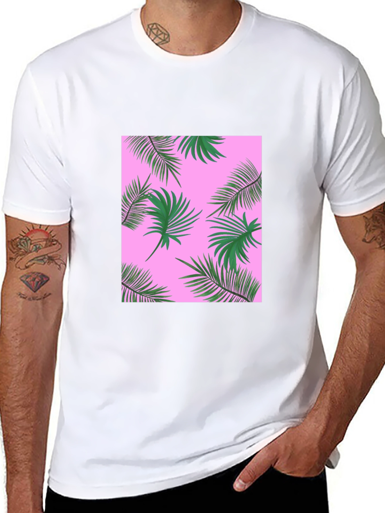 Tropical Palm Print T-Shirt - Black