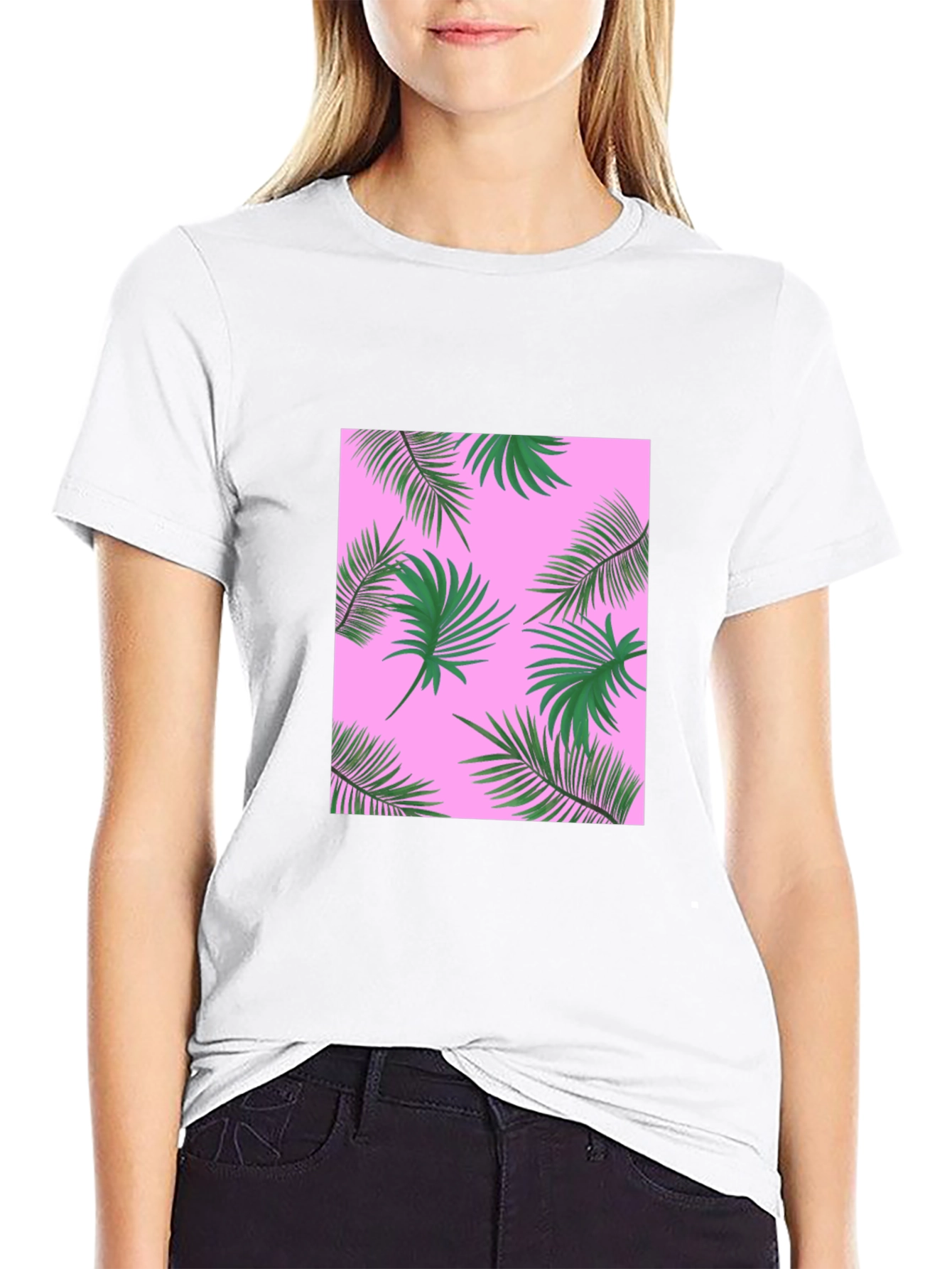 Tropical Palm Print T-Shirt - Black