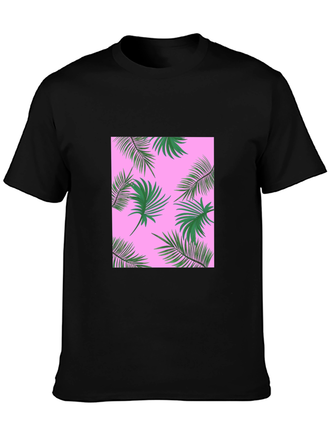 Tropical Palm Print T-Shirt - Black