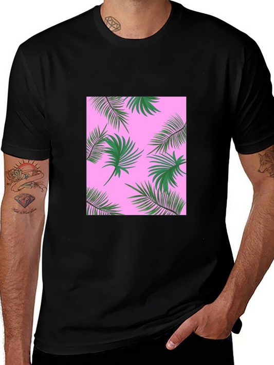 Tropical Palm Print T-Shirt - Black