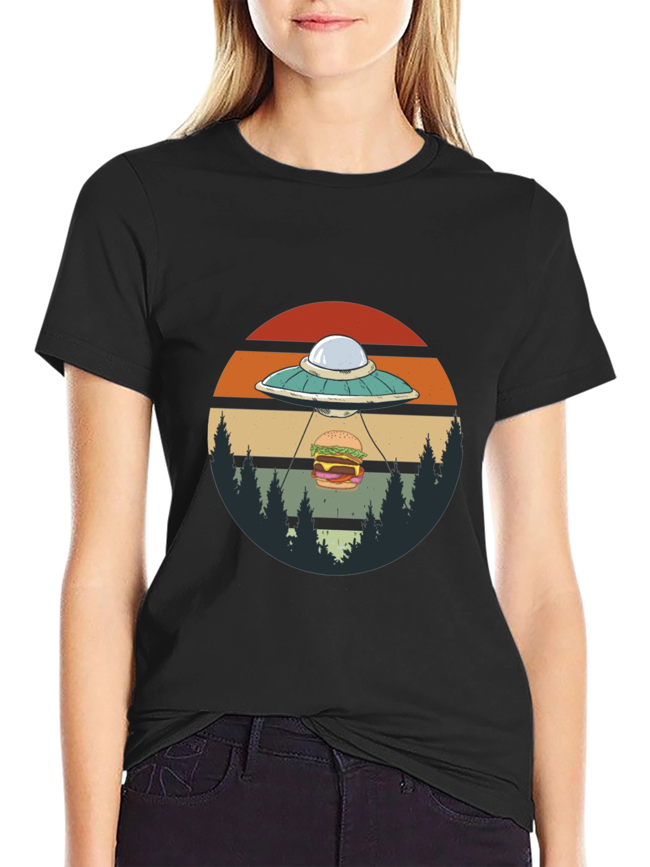 UFO Burger Abduction Graphic T-Shirt