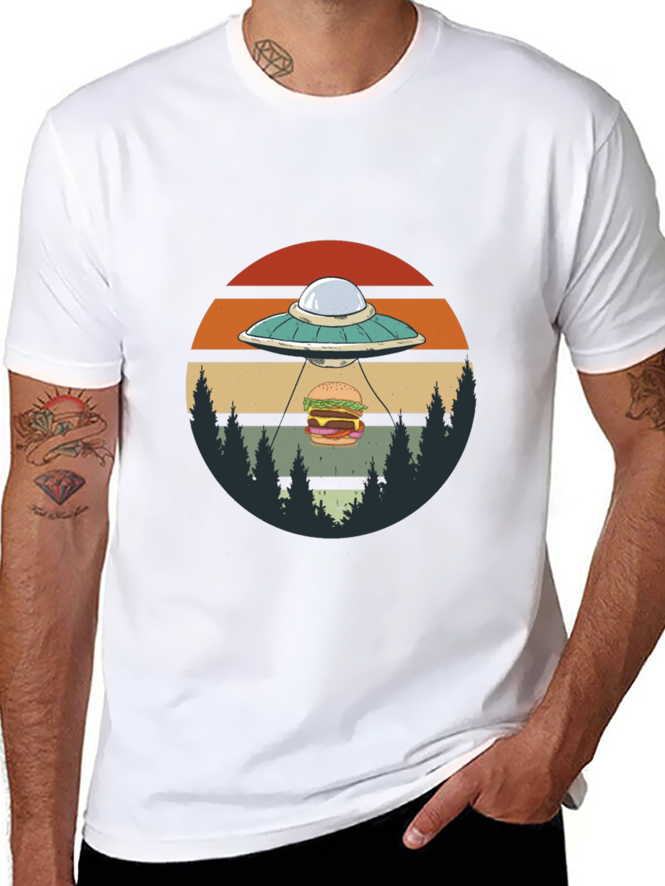 UFO Burger Abduction Graphic T-Shirt