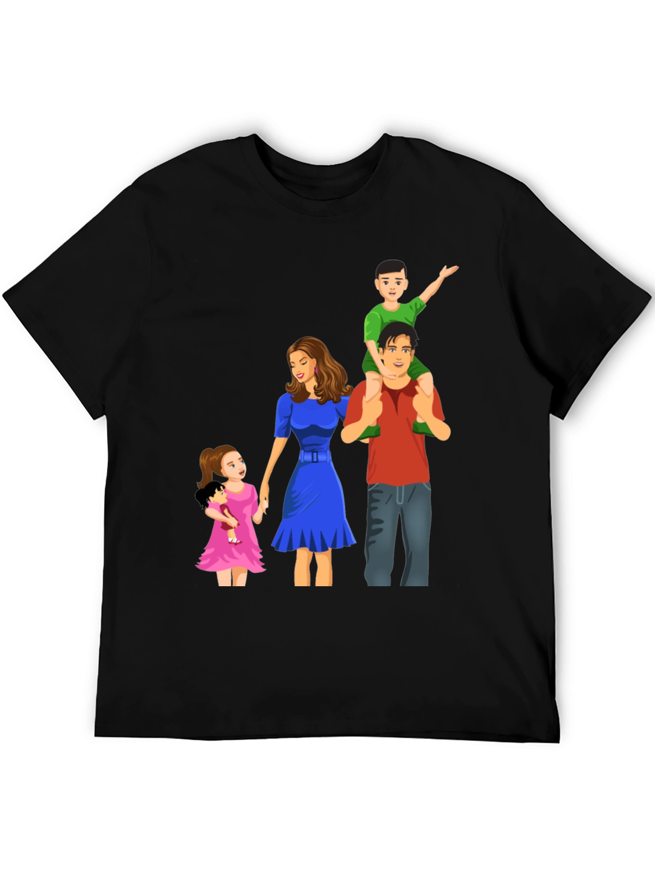 Family Cartoon Graphic Black T-Shirt