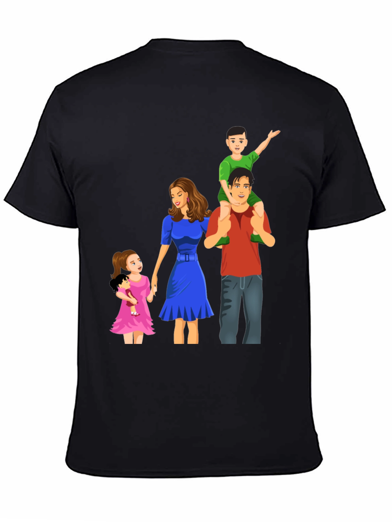 Family Cartoon Graphic Black T-Shirt