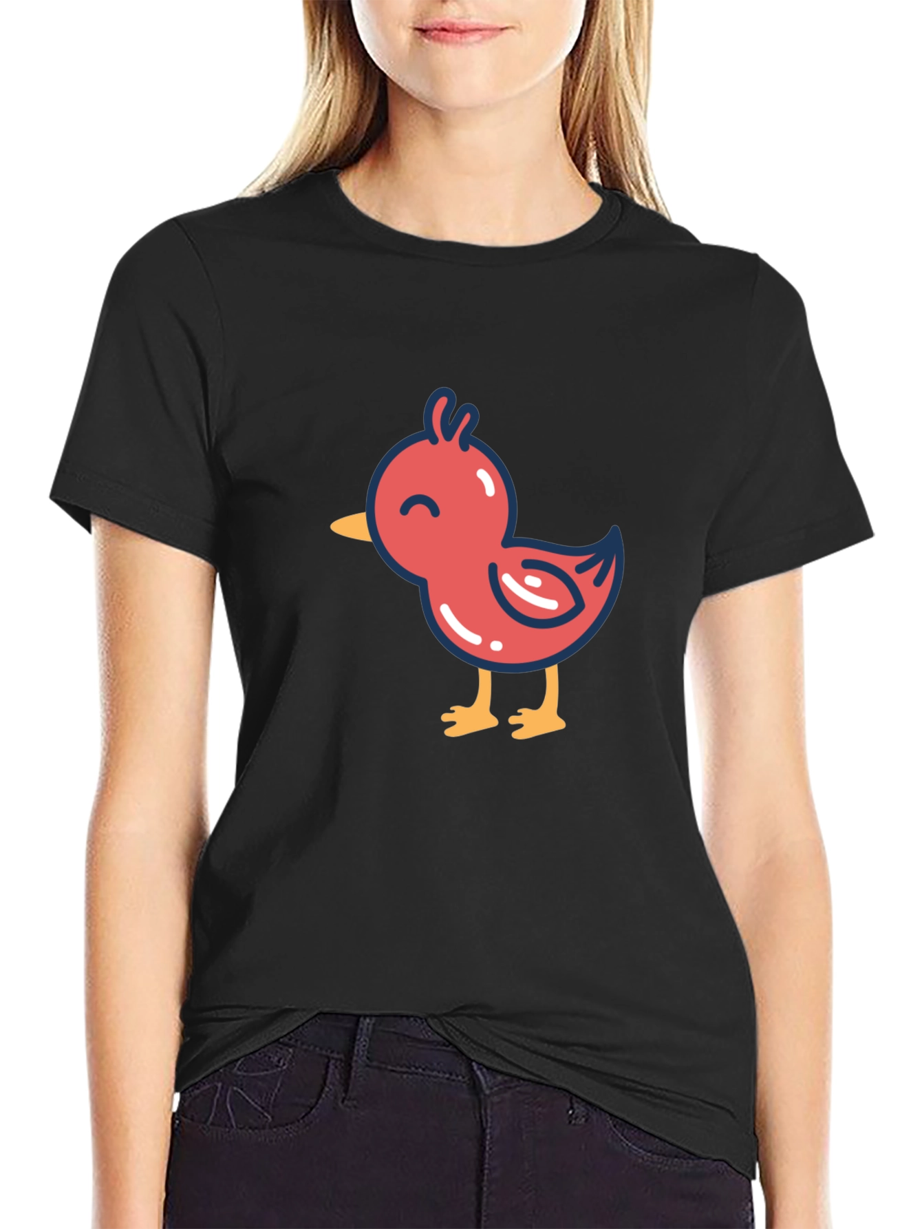 Cute Cartoon Chick Graphic T-Shirt - Black