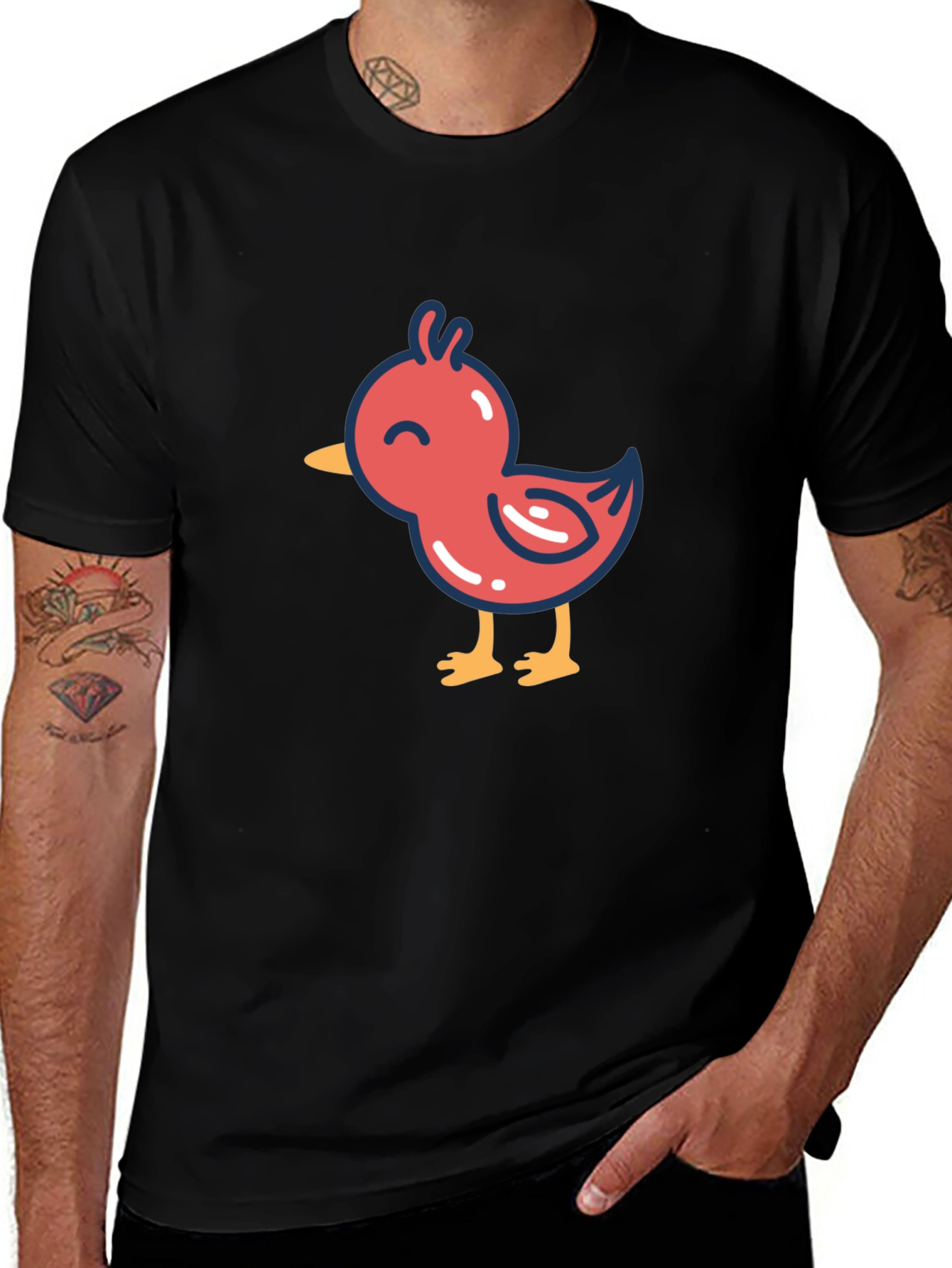 Cute Cartoon Chick Graphic T-Shirt - Black
