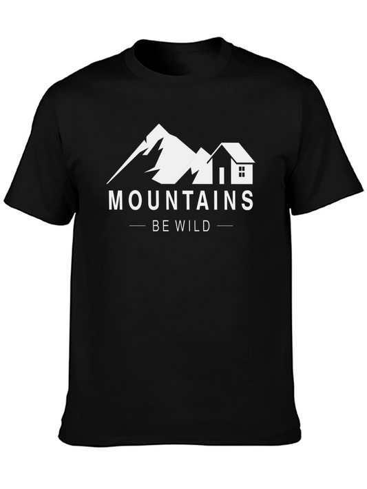 Mountains Be Wild Graphic Tee - Black Cotton T-Shirt