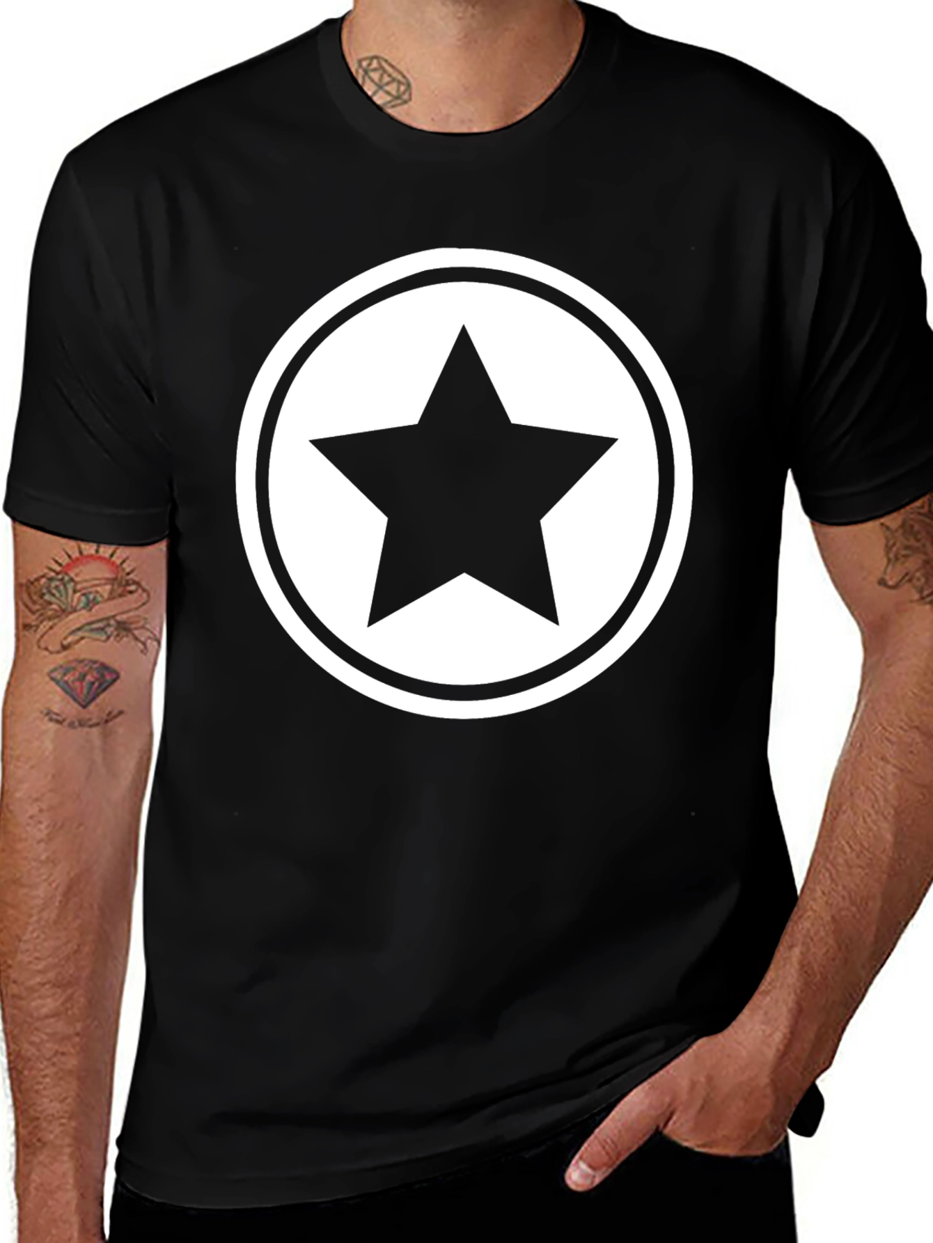 Star Graphic Tee - Black Cotton Blend T-Shirt