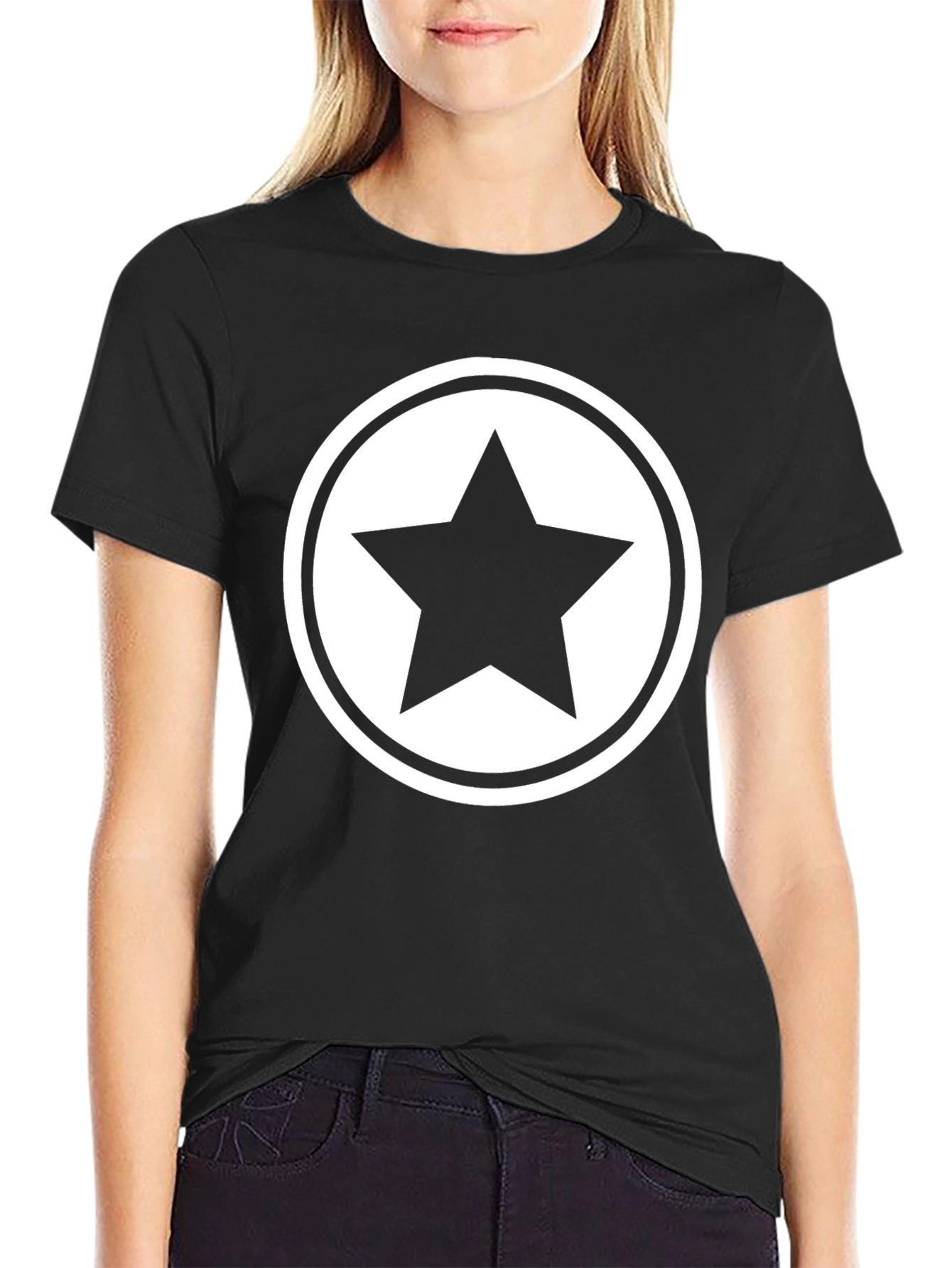 Star Graphic Tee - Black Cotton Blend T-Shirt