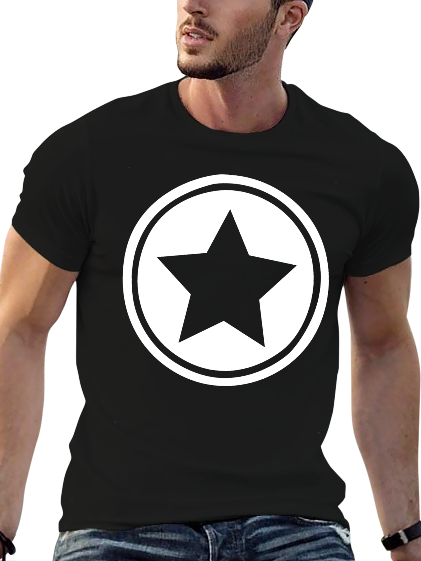 Star Graphic Tee - Black Cotton Blend T-Shirt