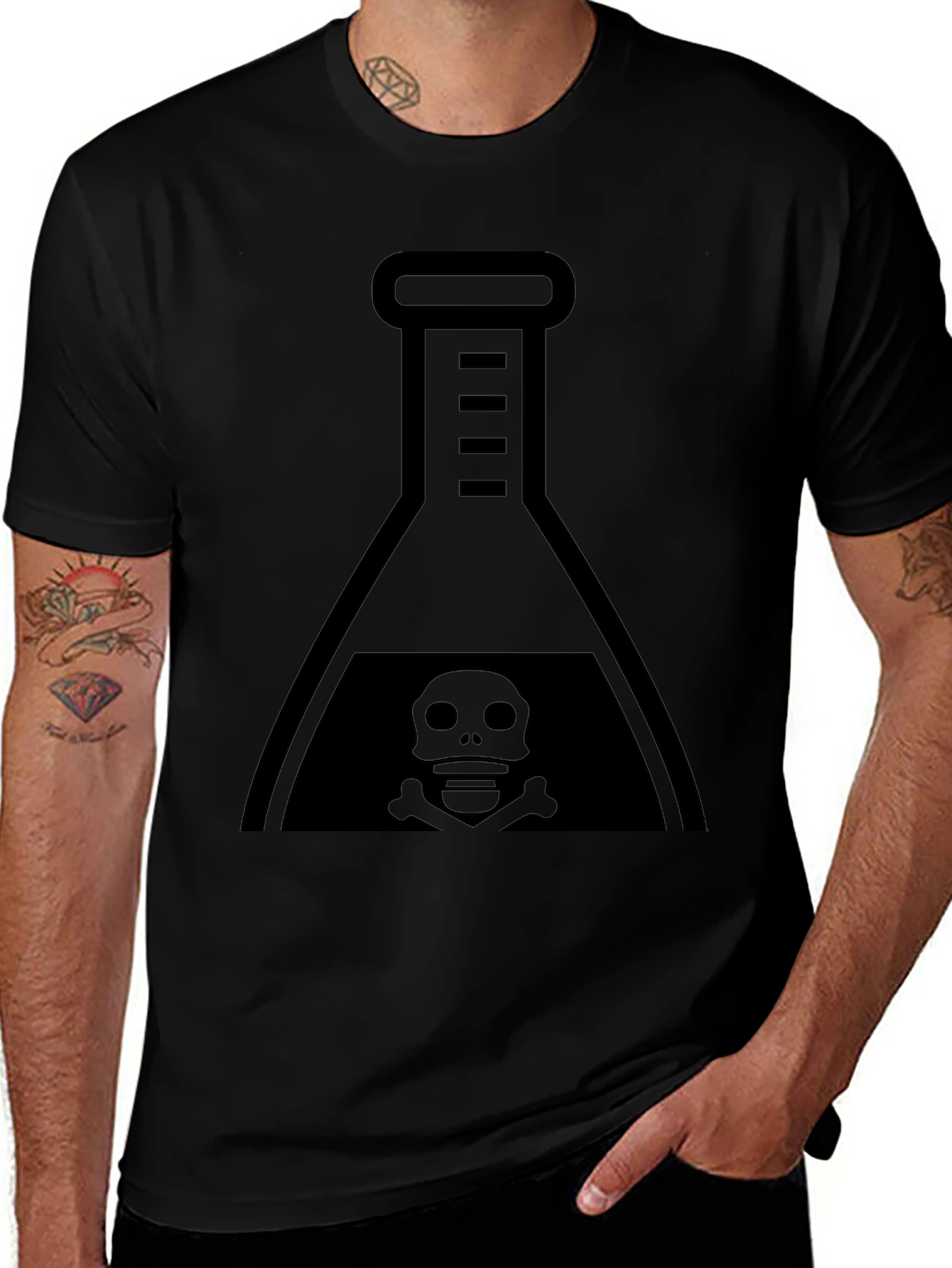 Mens Black T-Shirt with Poison Flask Graphic