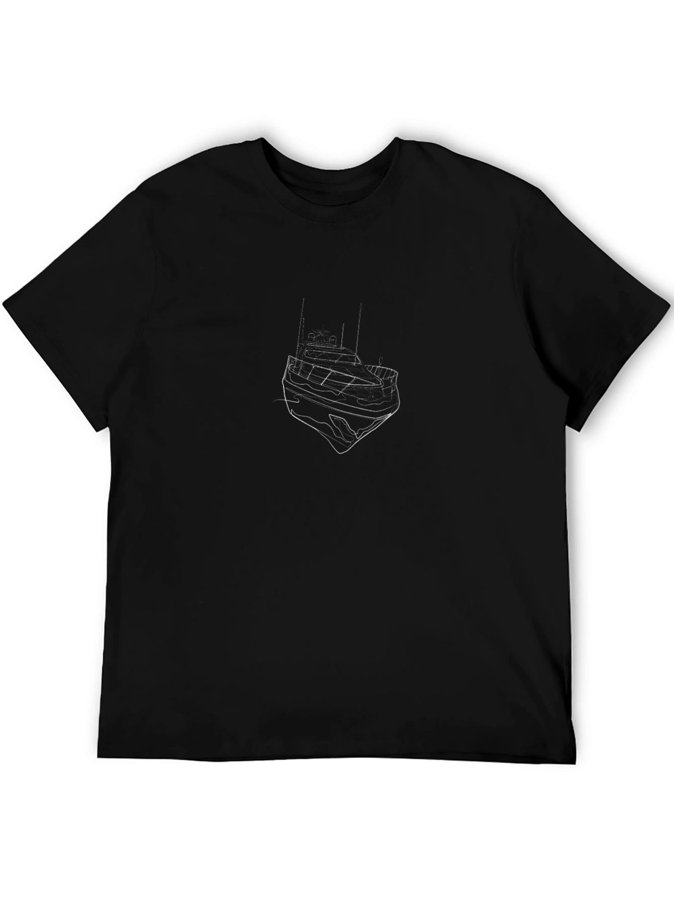 Minimalist Boat Sketch Graphic Tee - Black