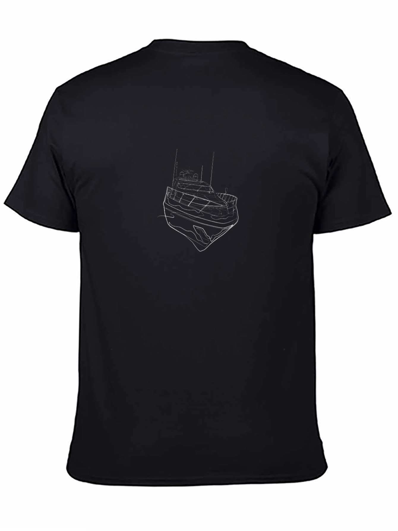 Minimalist Boat Sketch Graphic Tee - Black